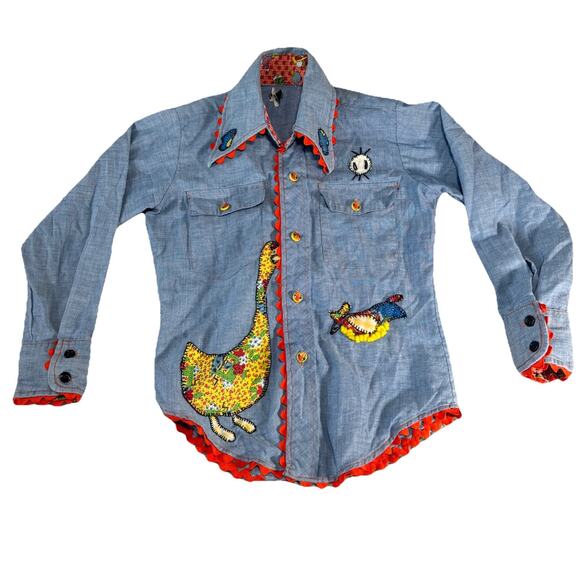 Vtg 70s JC Penney Unique Girls-size 10 Fall Scarecrow Jean Color Button Up Shirt - Picture 1 of 14